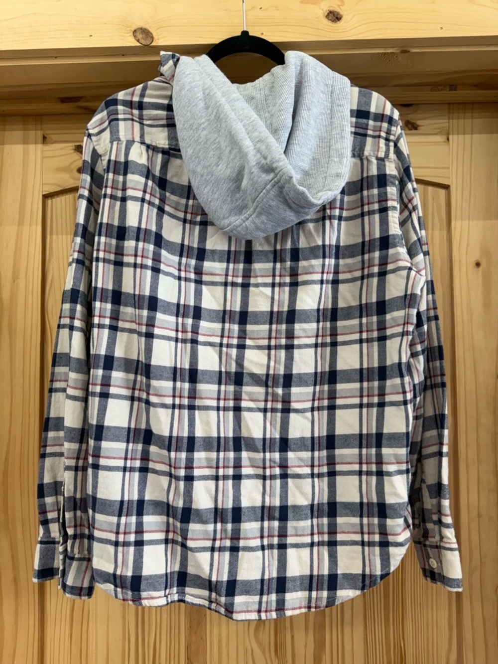 Men's Hooded Flannel Shirt - White/Navy Plaid - Picture 6 of 6